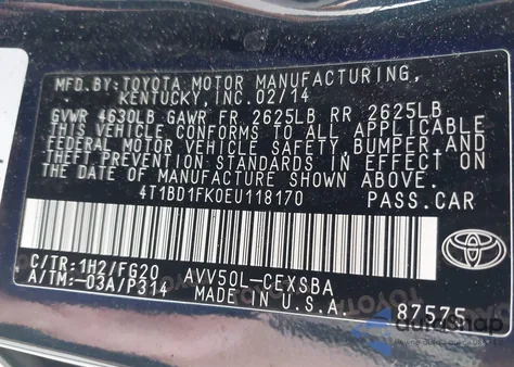 2014 Toyota Camry Hybrid Se Limited Edition from USA, damaged, VIN 4T1BD1FK0EU118170